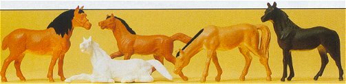 Preiser 14150 HO Scale Animals -- Horses pkg(5)