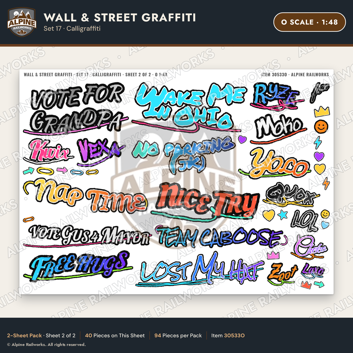 Alpine Railworks 30533O O Scale Wall & Street Graffiti Cut-Outs