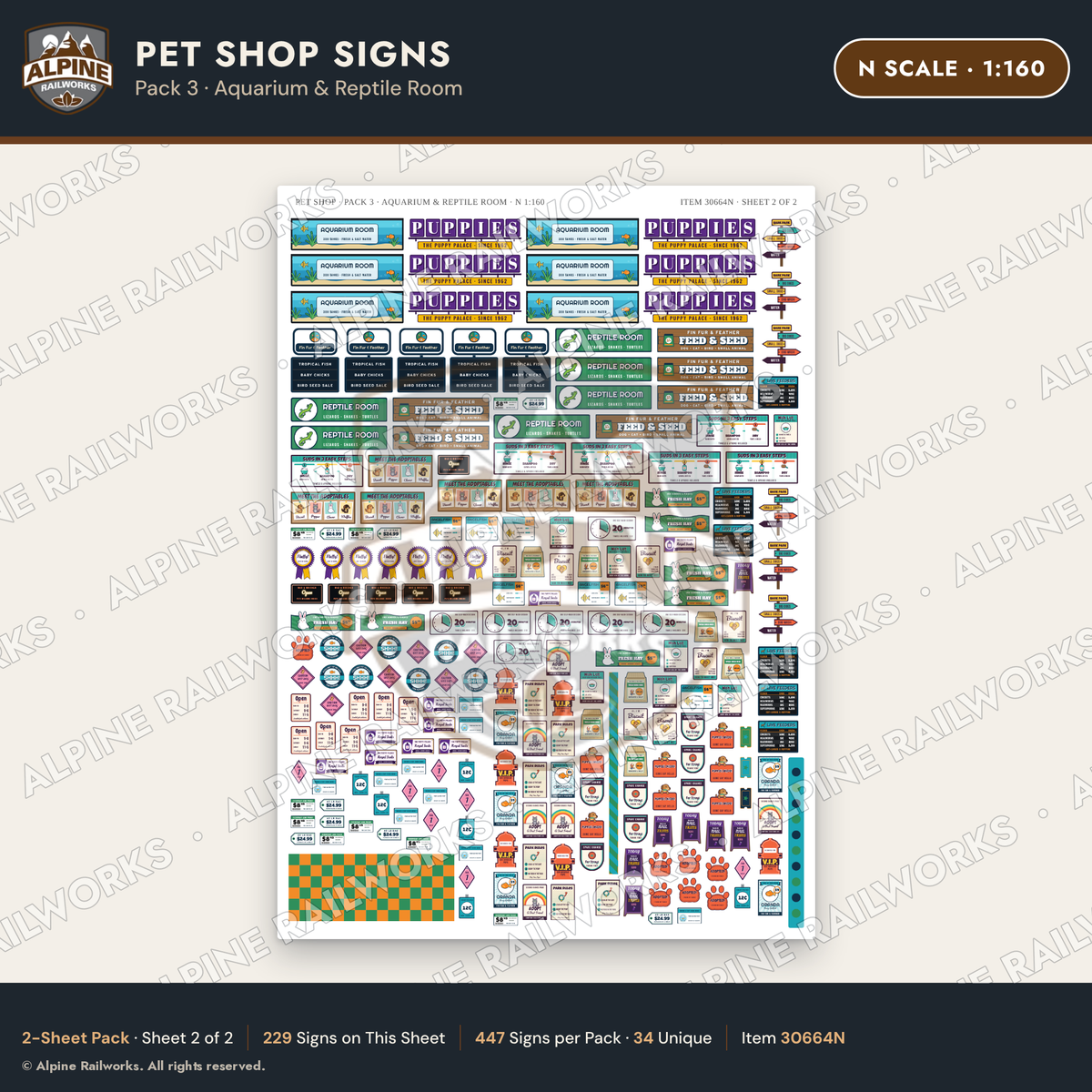 Alpine Railworks 30664N N Scale Pet Shop Signs - Aquarium