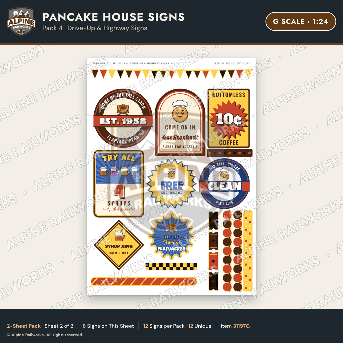 Alpine Railworks 31197G G Scale Pancake House Signs - Highway Signs