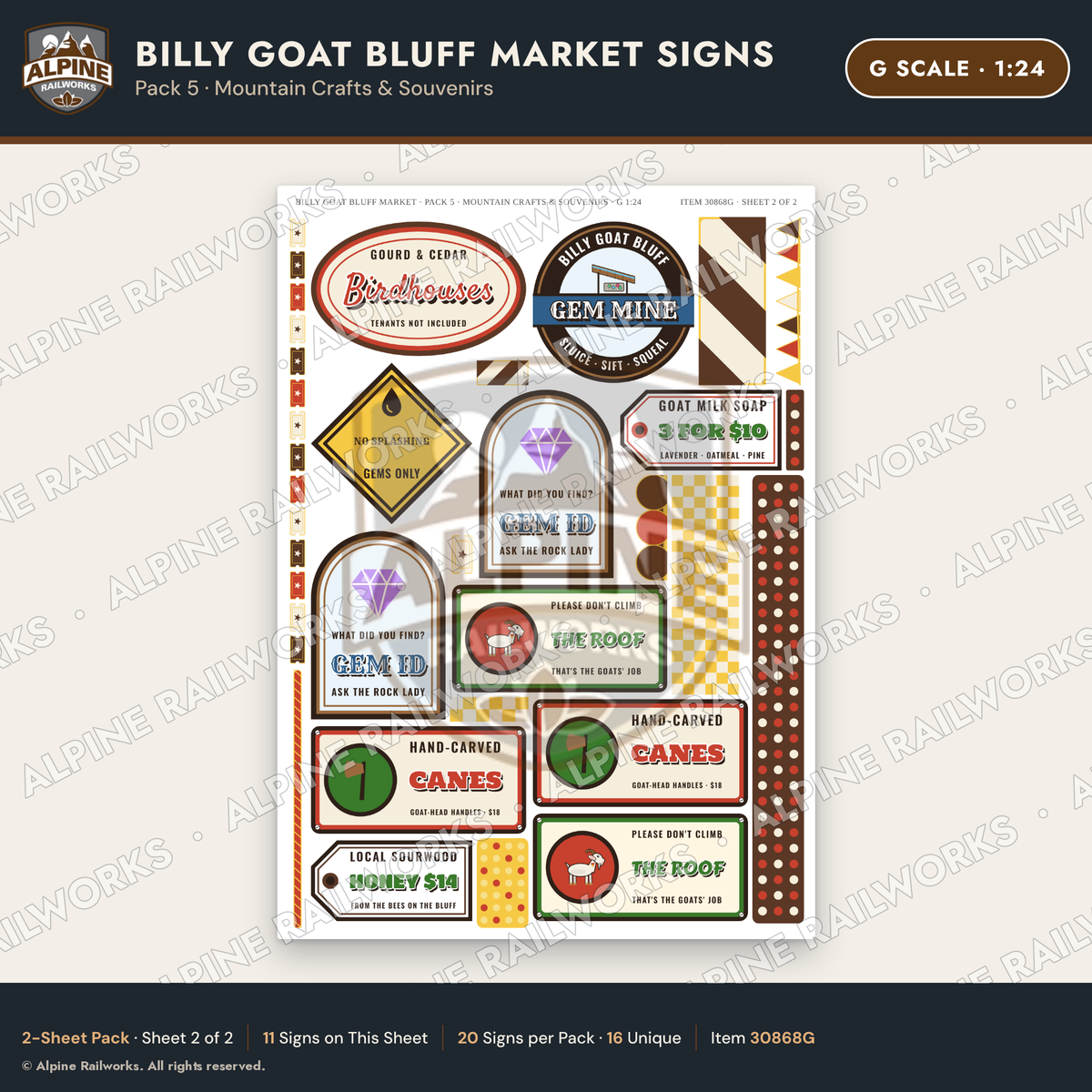 Alpine Railworks 30868G G Scale Roadside Signs - Goats on the Roof