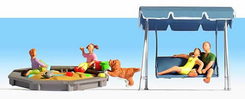 Noch 36590 N Scale Parents & Children w/Sandbox & Swing -- pkg(5)