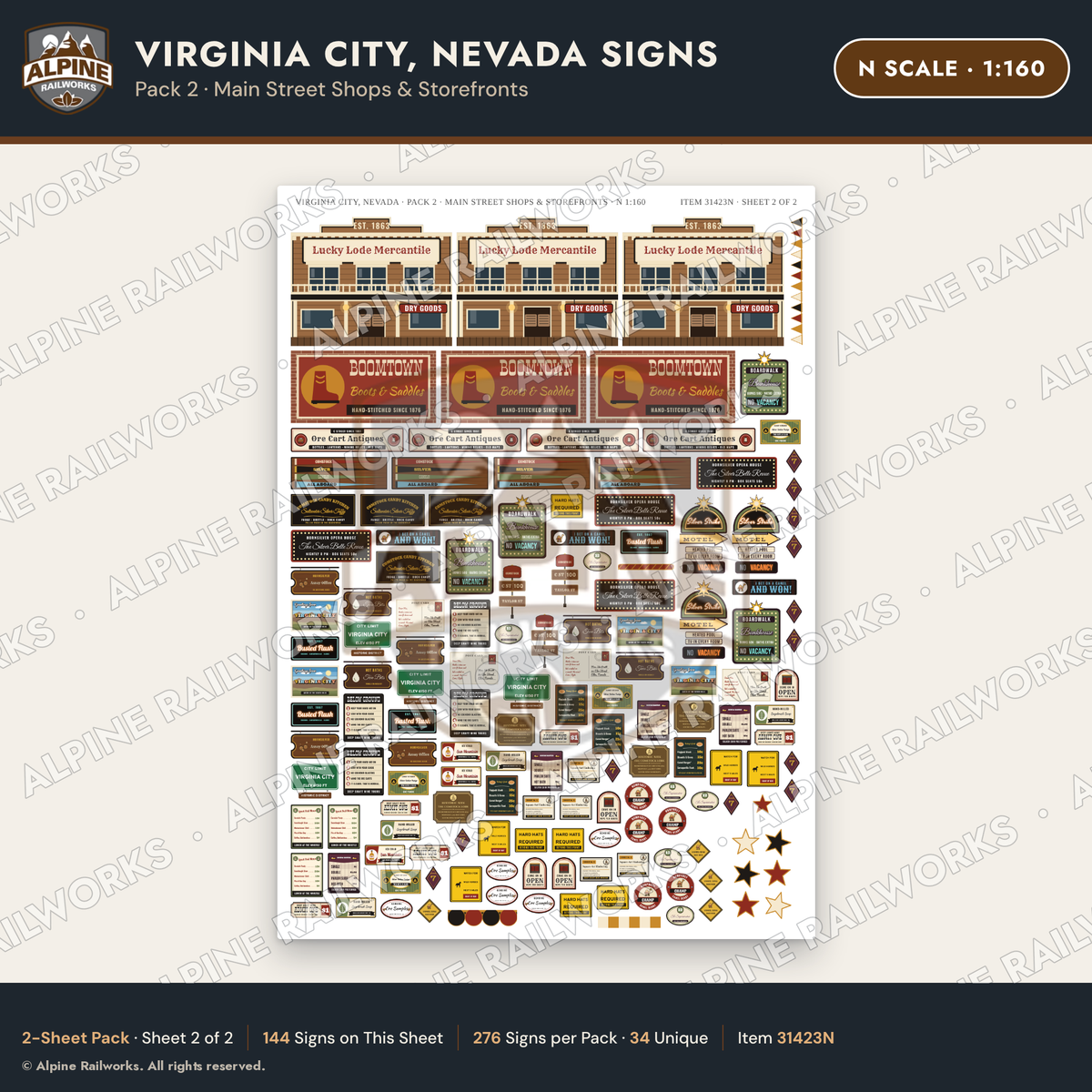 Alpine Railworks 31423N N Scale Virginia City NV Signs - Shops