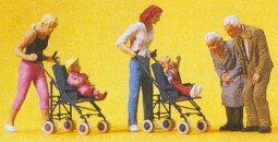 Preiser 10493 HO Scale Pedestrians Mothers Children In Strollers & Grandparents