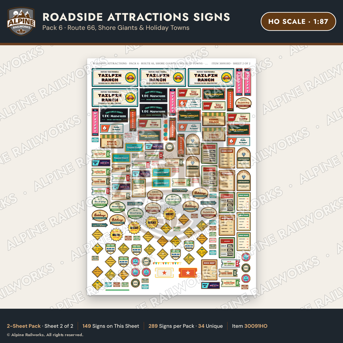 Alpine Railworks 30091HO HO Scale Roadside Attractions Signs