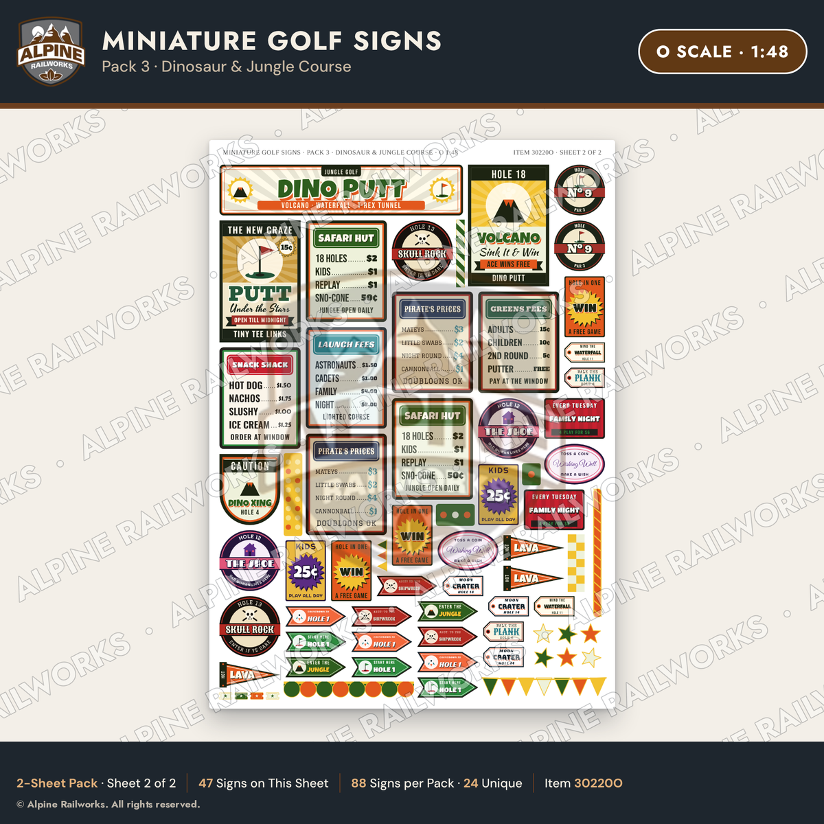 Alpine Railworks 30220O O Scale Miniature Golf Signs - Dinosaur