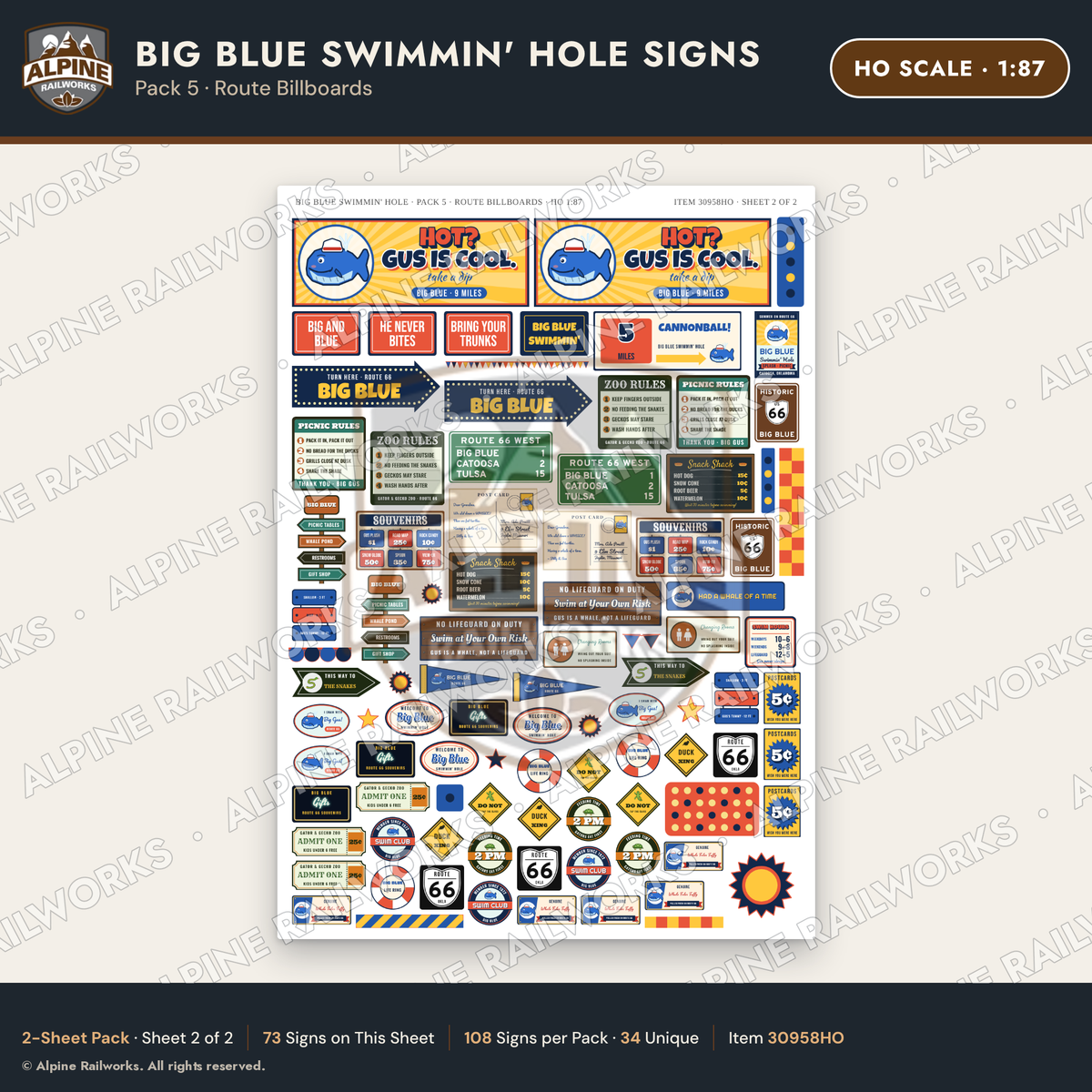 Alpine Railworks 30958HO HO Scale Roadside Signs - Blue Whale