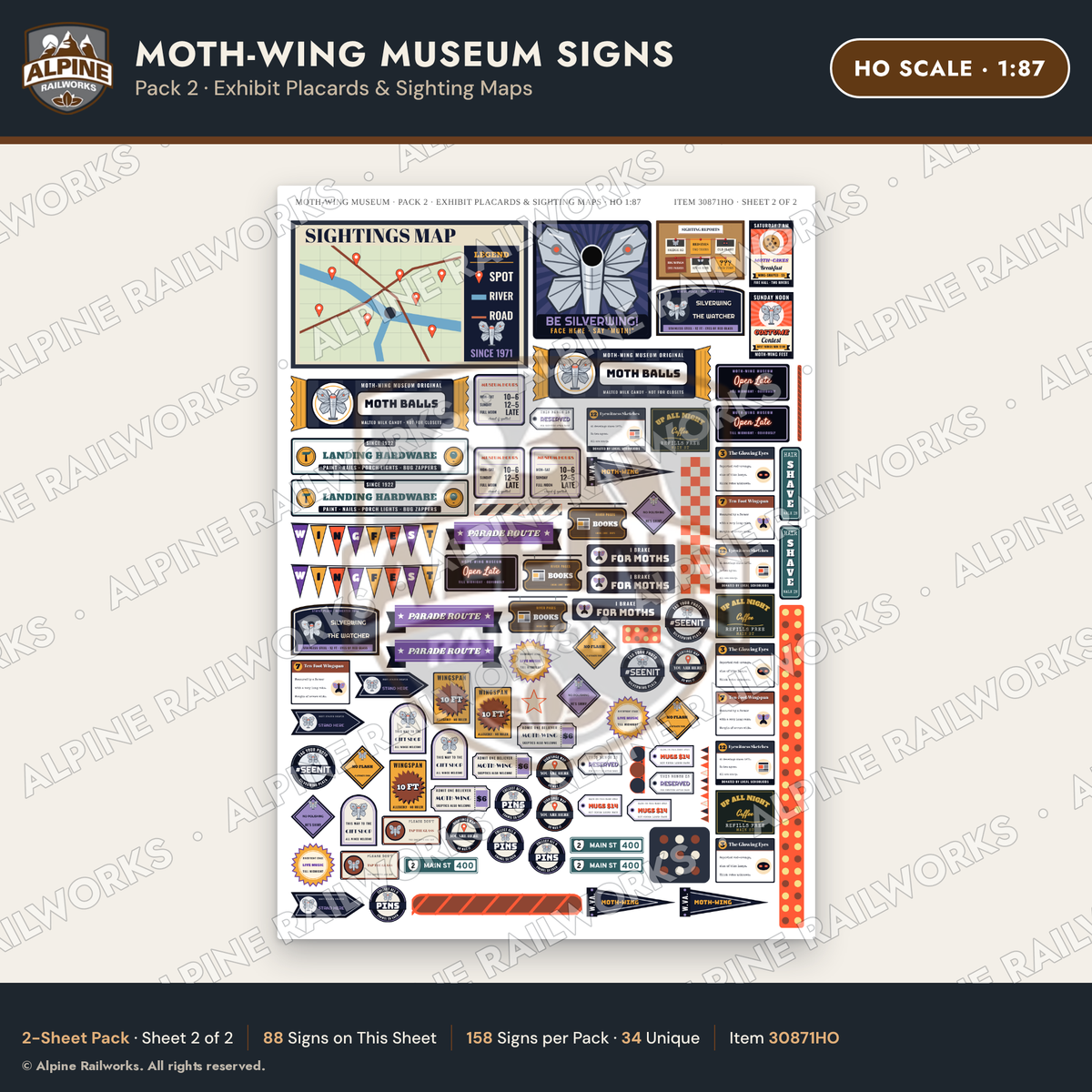 Alpine Railworks 30871HO HO Scale Roadside Signs - Mothman Museum