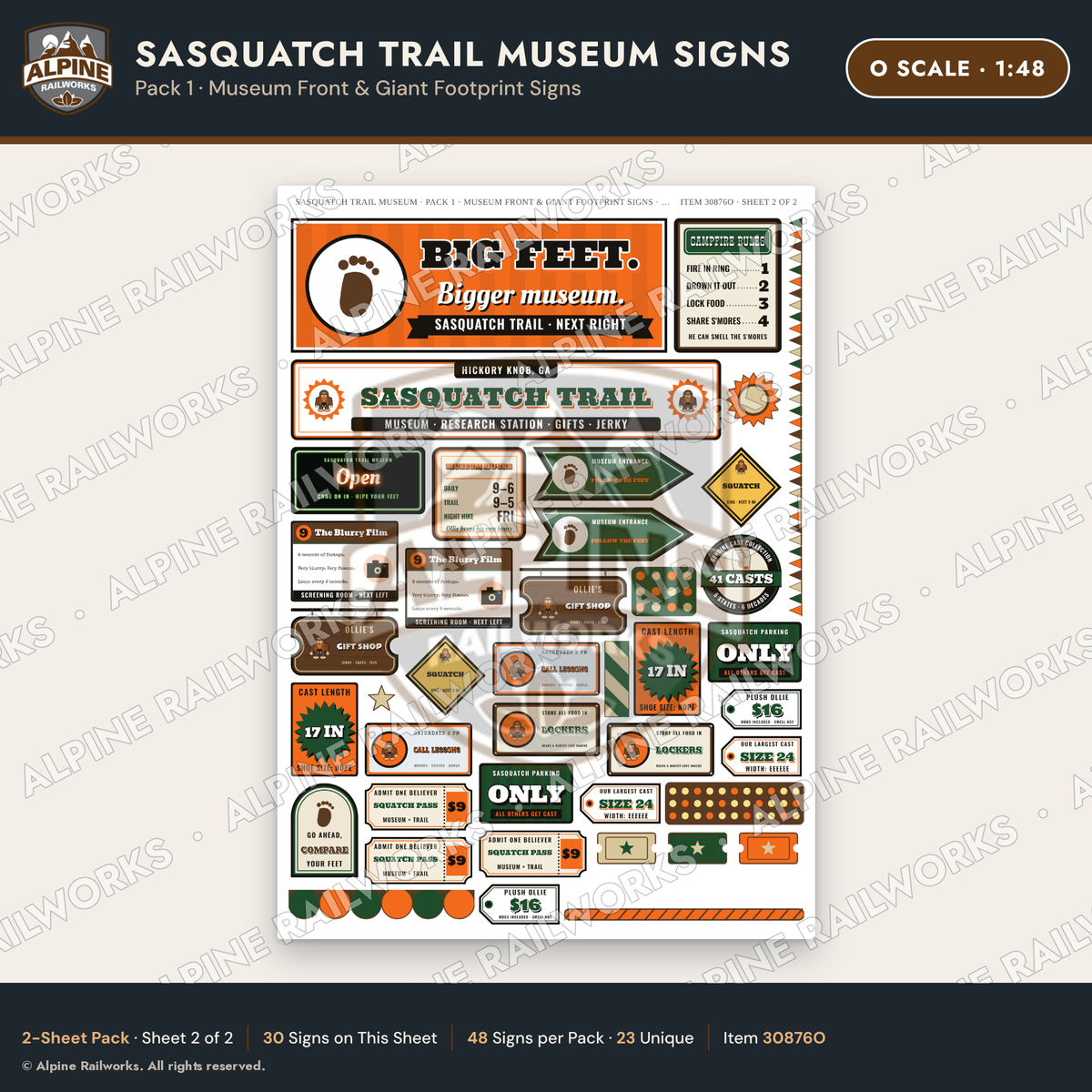 Alpine Railworks 30876O O Scale Roadside Signs - Bigfoot Museum