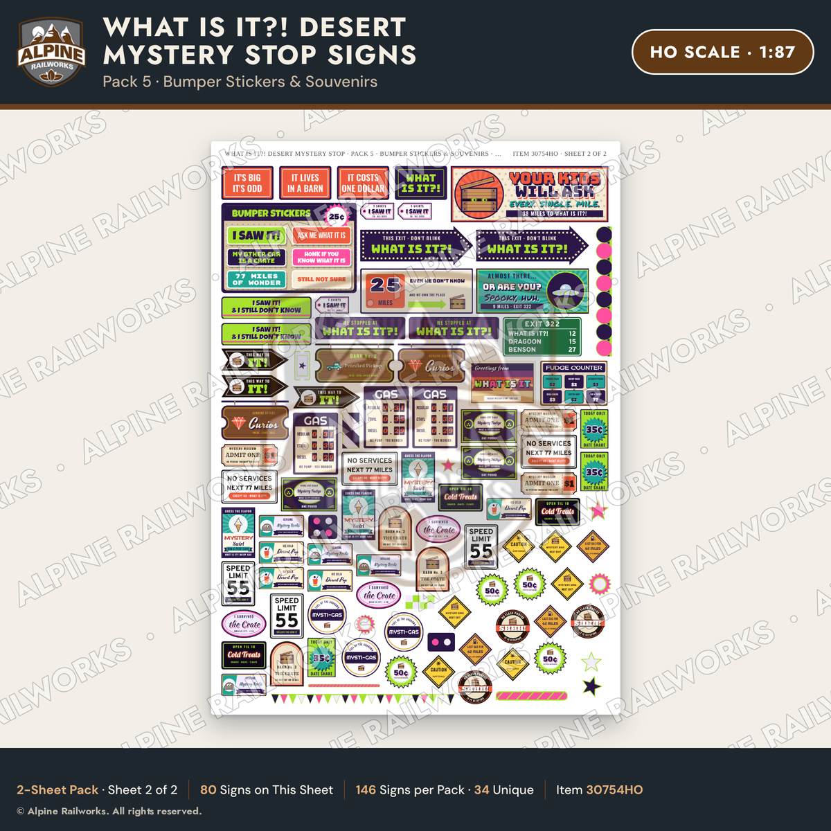 Alpine Railworks 30754HO HO Scale Roadside Signs - Desert Mystery Stop