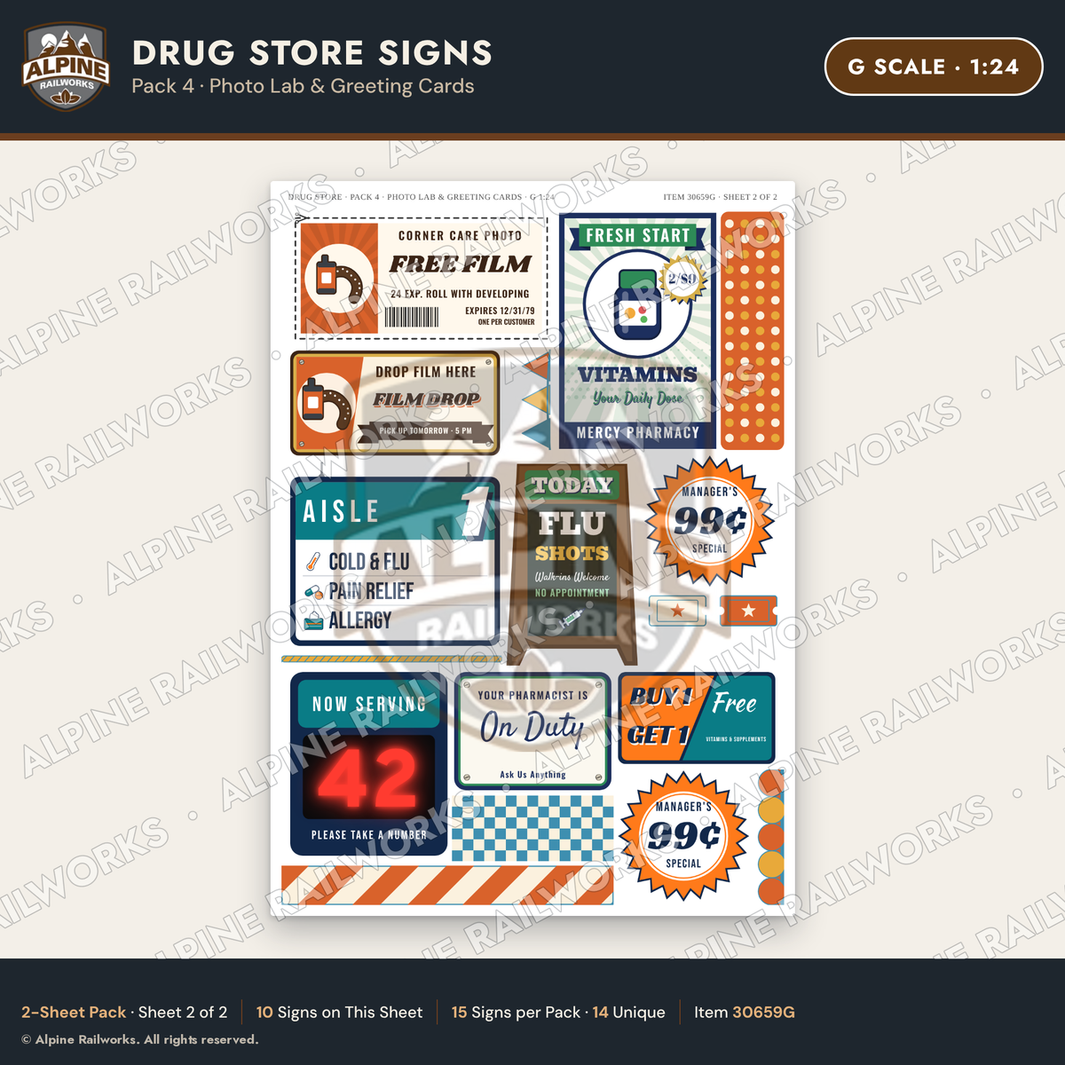 Alpine Railworks 30659G G Scale Drug Store Signs - Photo Lab