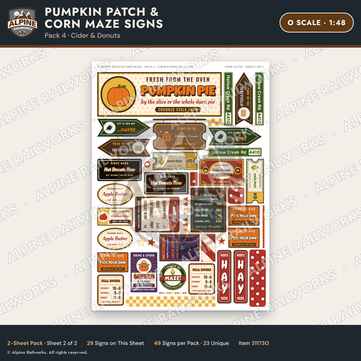 Alpine Railworks 31173O O Scale Farm Signs - Pumpkin Patch & Corn Maze
