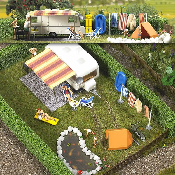 Busch 6023 HO Scale Miniature Scene -- Camping Trailer Scene