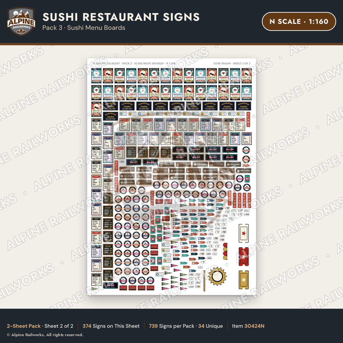 Alpine Railworks 30424N N Scale Sushi Restaurant Signs