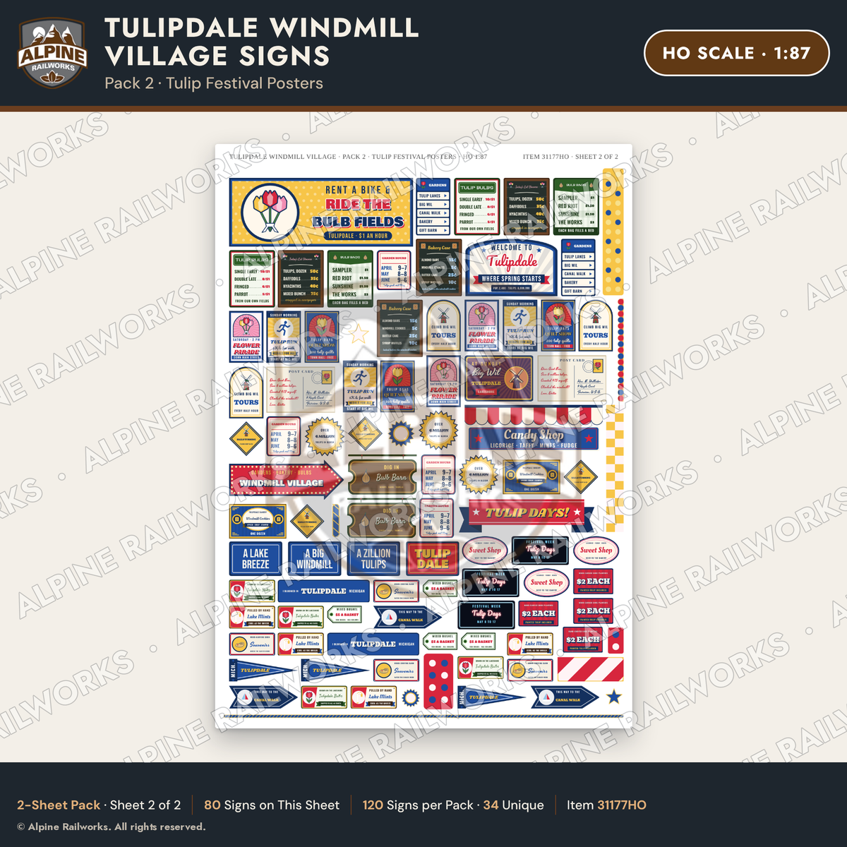 Alpine Railworks 31177HO HO Scale Roadside Signs - Windmill Village