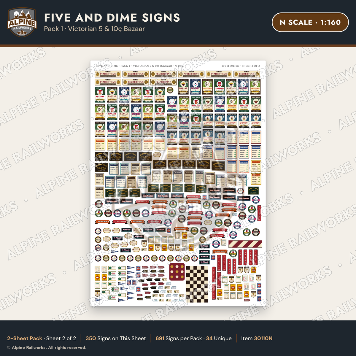 Alpine Railworks 30110N N Scale Five and Dime Signs - Victorian 5