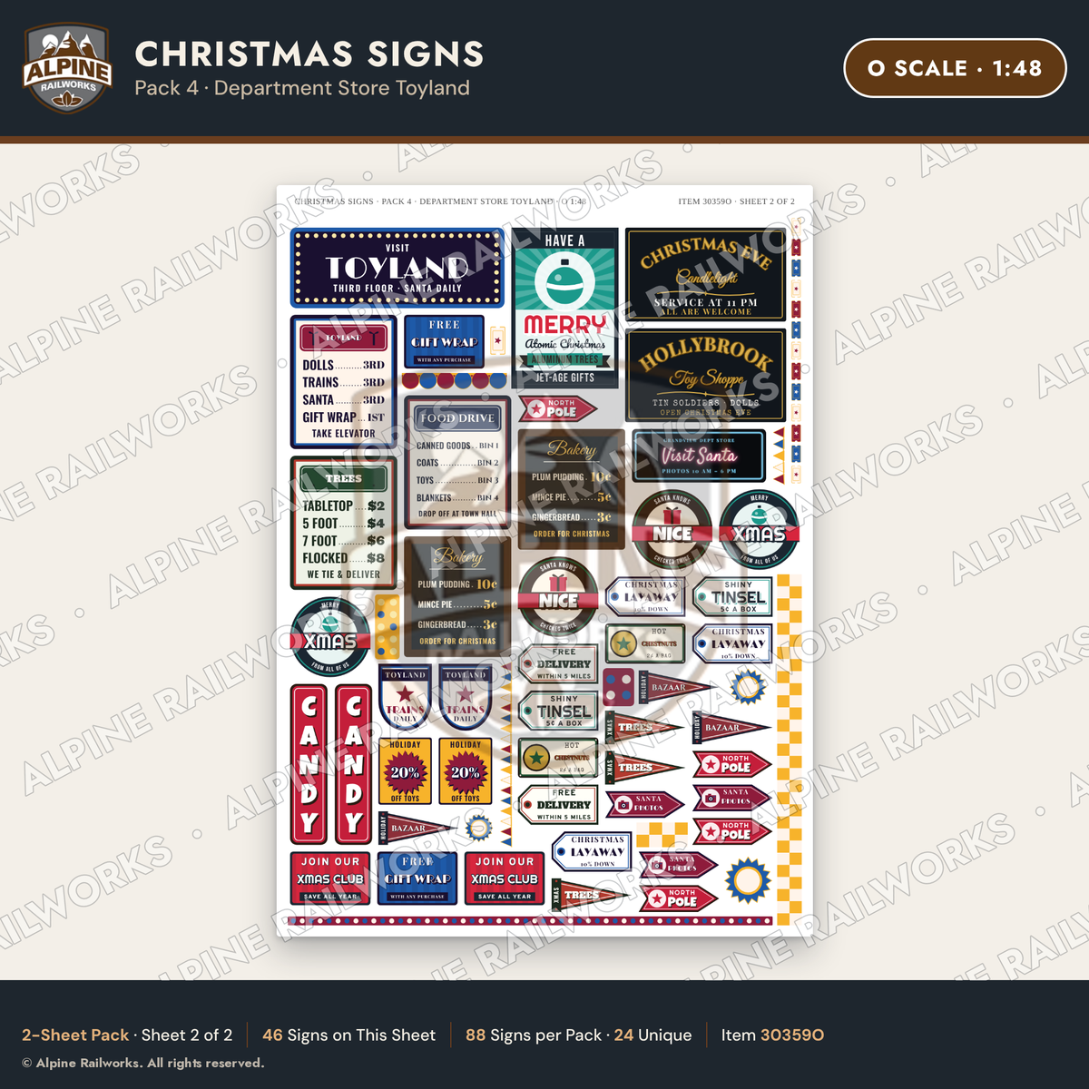 Alpine Railworks 30359O O Scale Christmas Signs