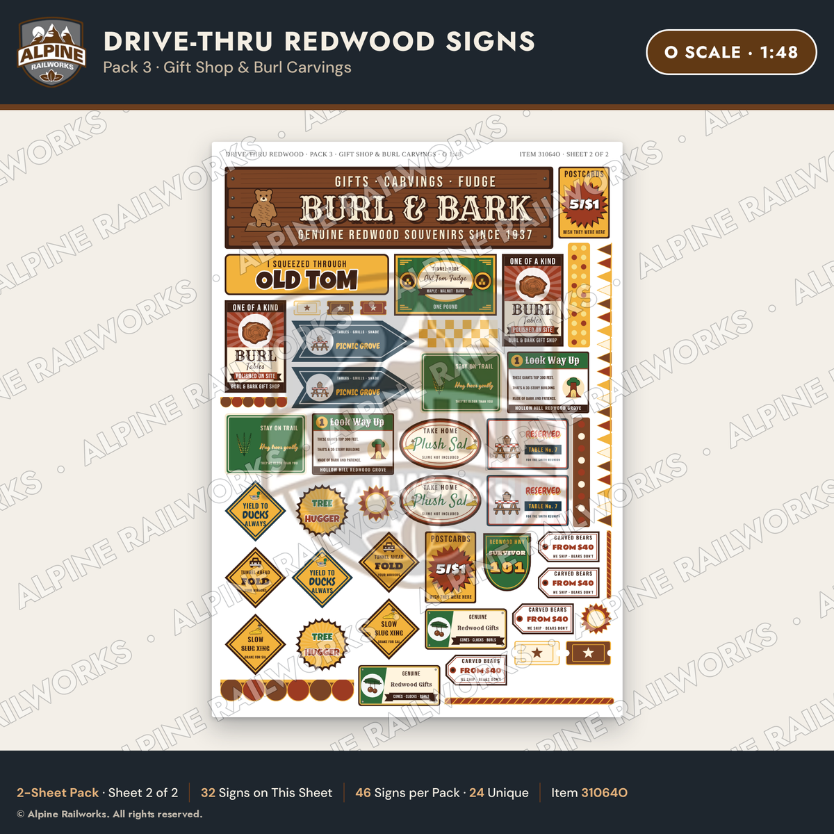 Alpine Railworks 31064O O Scale Roadside Signs - Drive-Thru Tree