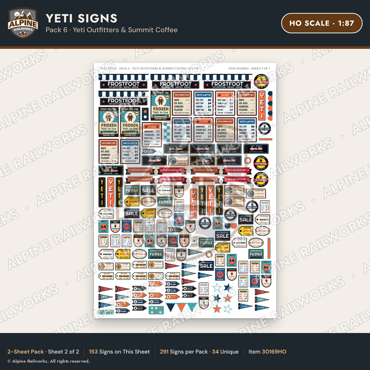 Alpine Railworks 30169HO HO Scale Yeti Signs - Yeti Outfitters