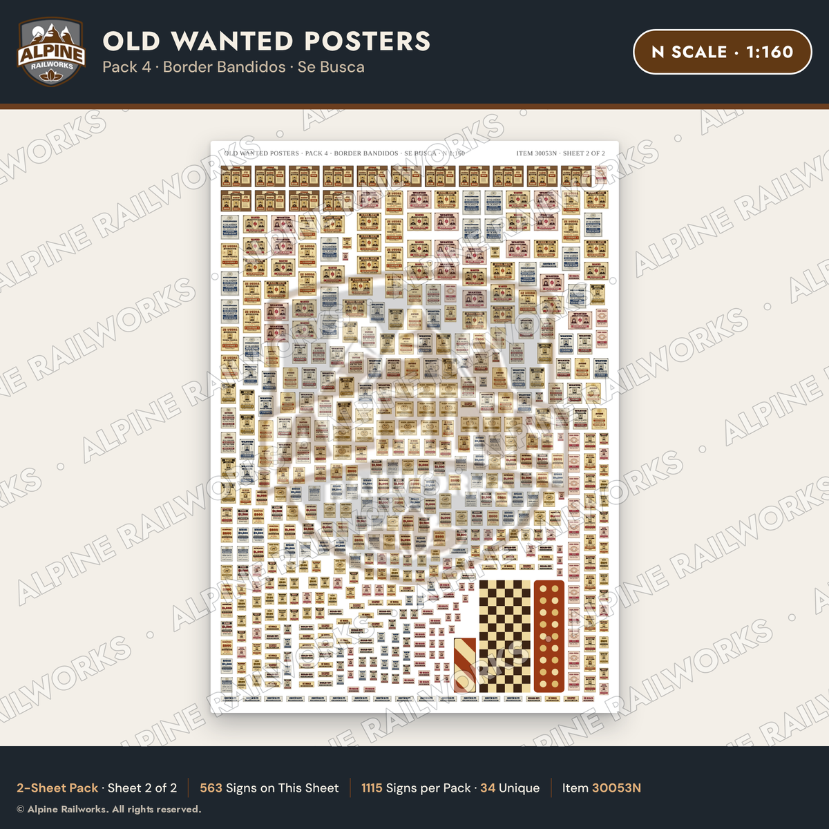 Alpine Railworks 30053N N Scale Old Wanted Posters - Border Bandidos