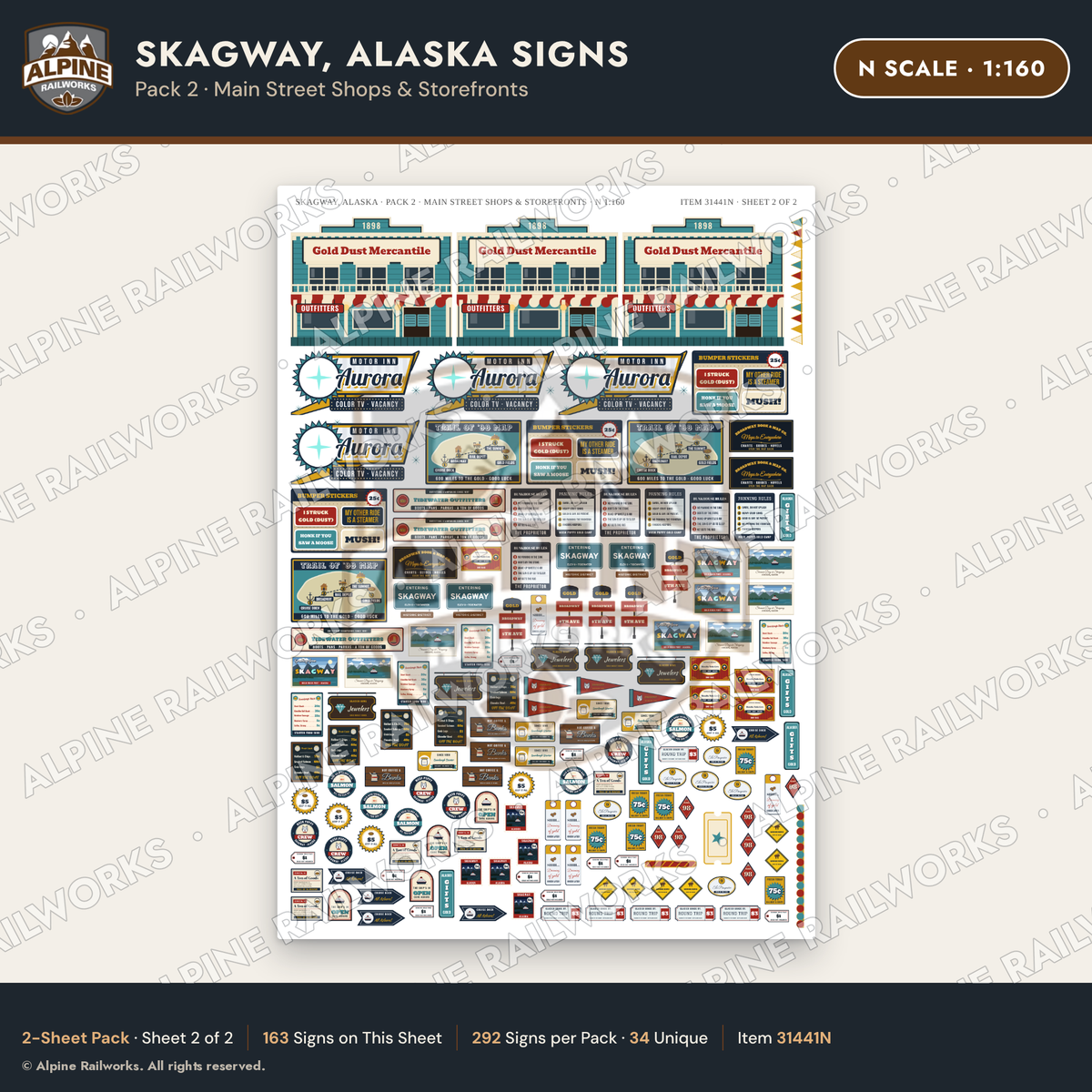 Alpine Railworks 31441N N Scale Skagway AK Signs - Main Street Shops