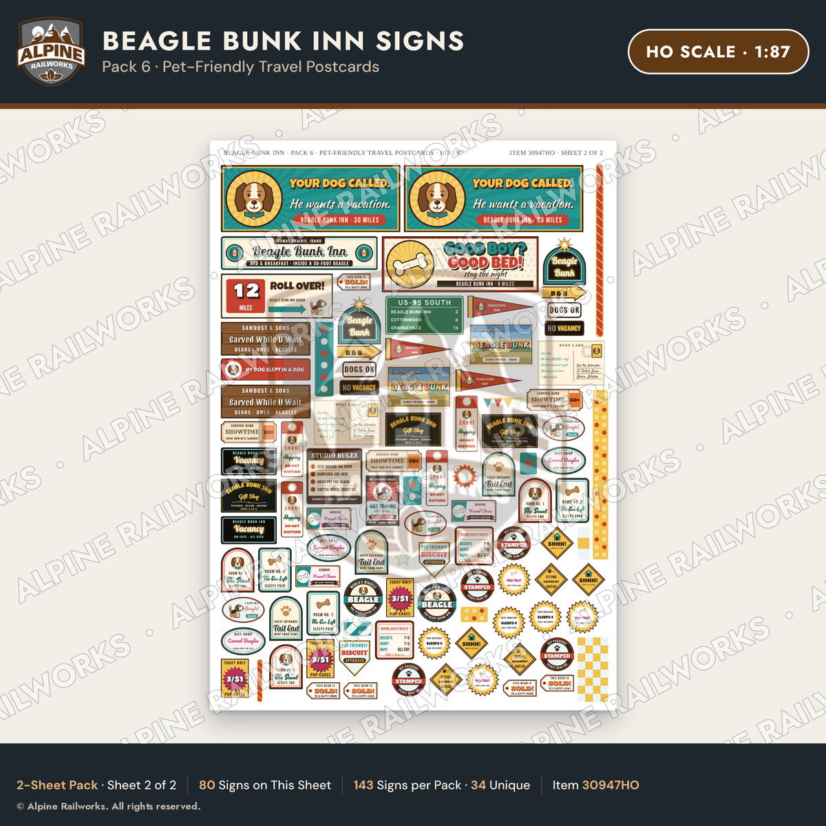 Alpine Railworks 30947HO HO Scale Roadside Signs - Dog-Shaped Inn
