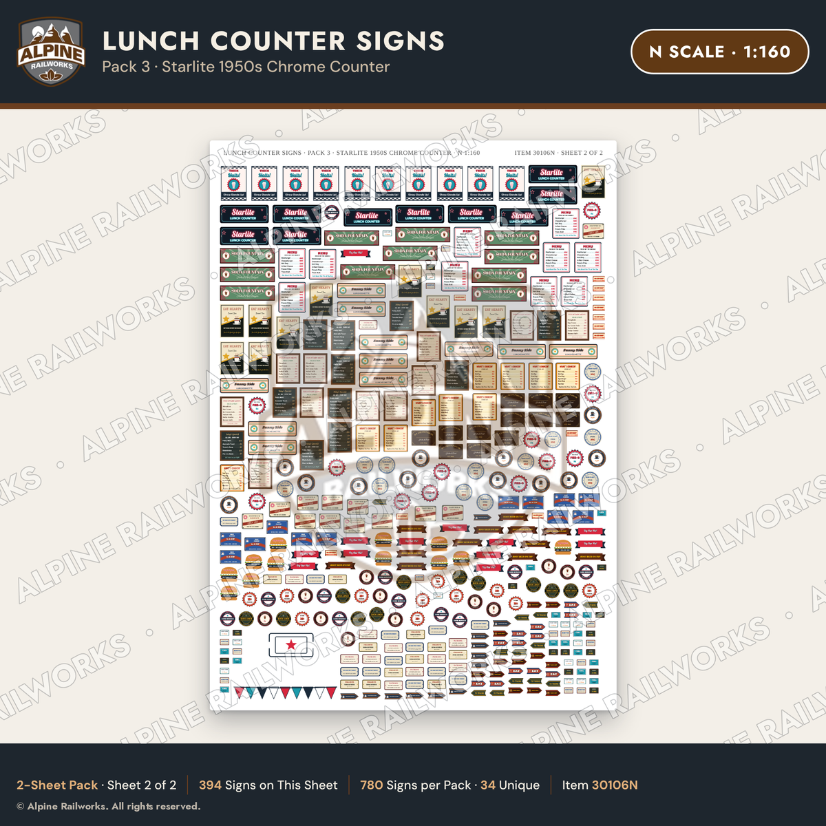 Alpine Railworks 30106N N Scale Lunch Counter Signs