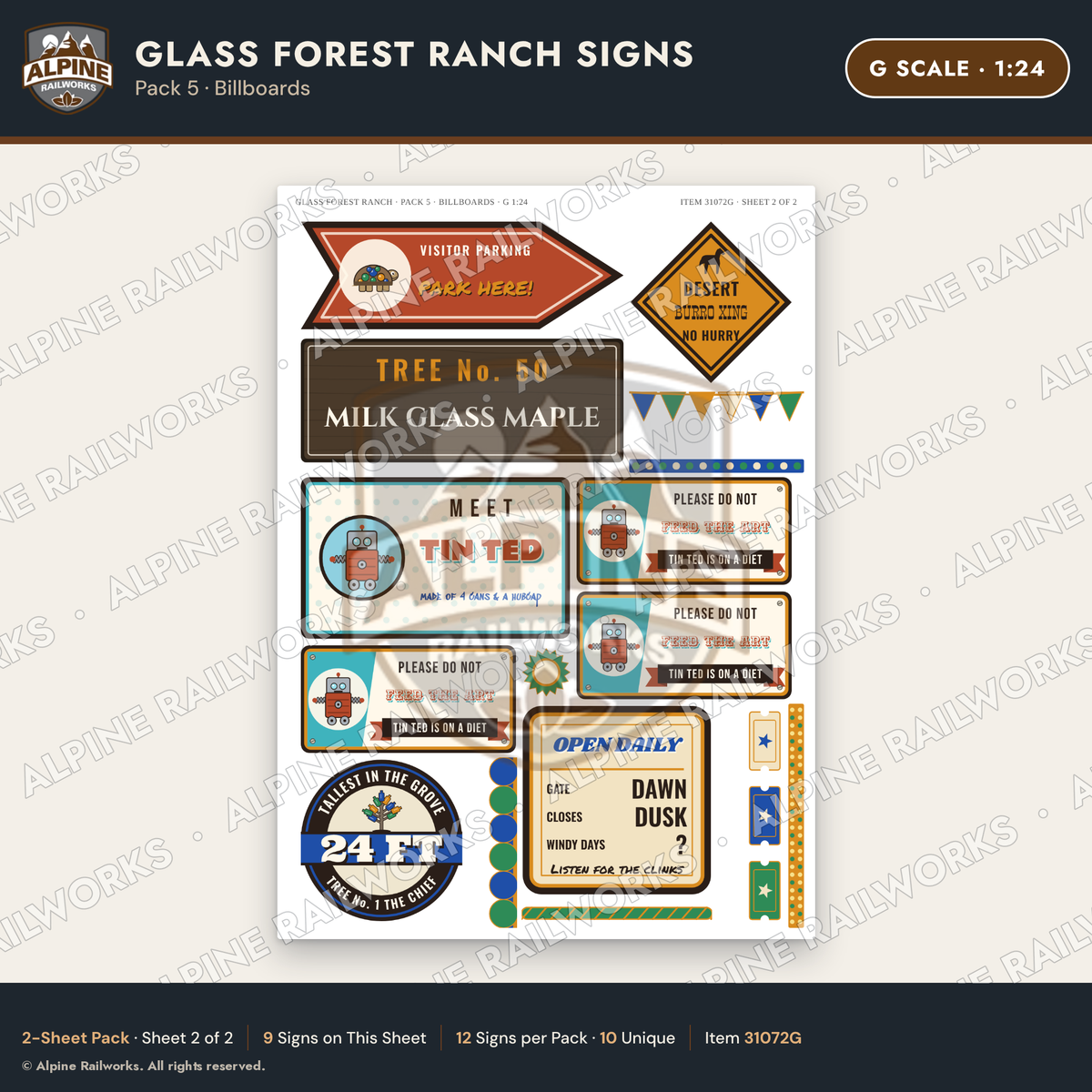 Alpine Railworks 31072G G Scale Roadside Signs - Bottle Tree Ranch