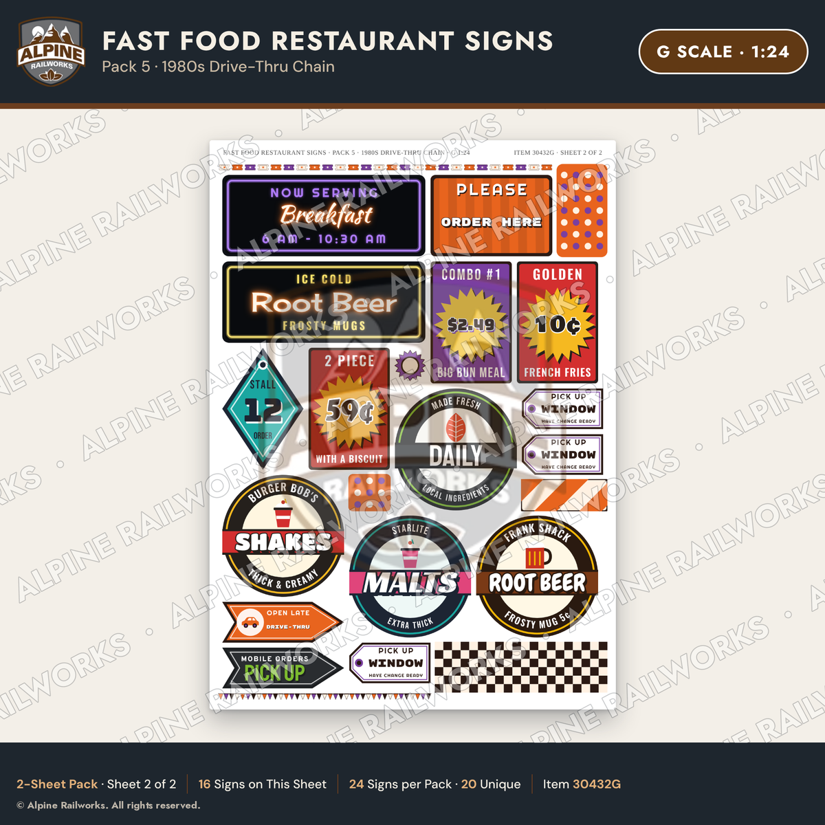 Alpine Railworks 30432G G Scale Fast Food Restaurant Signs