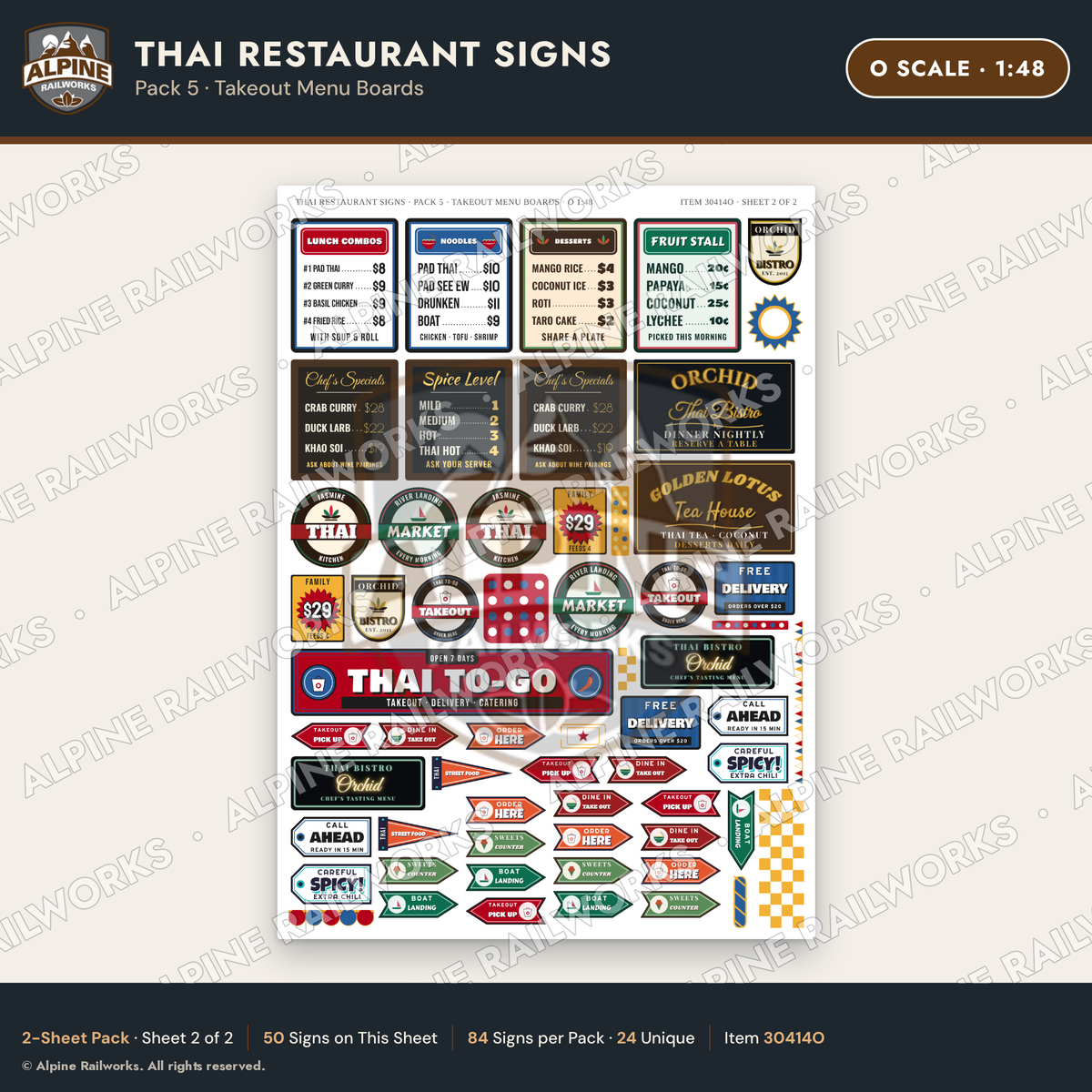 Alpine Railworks 30414O O Scale Thai Restaurant Signs