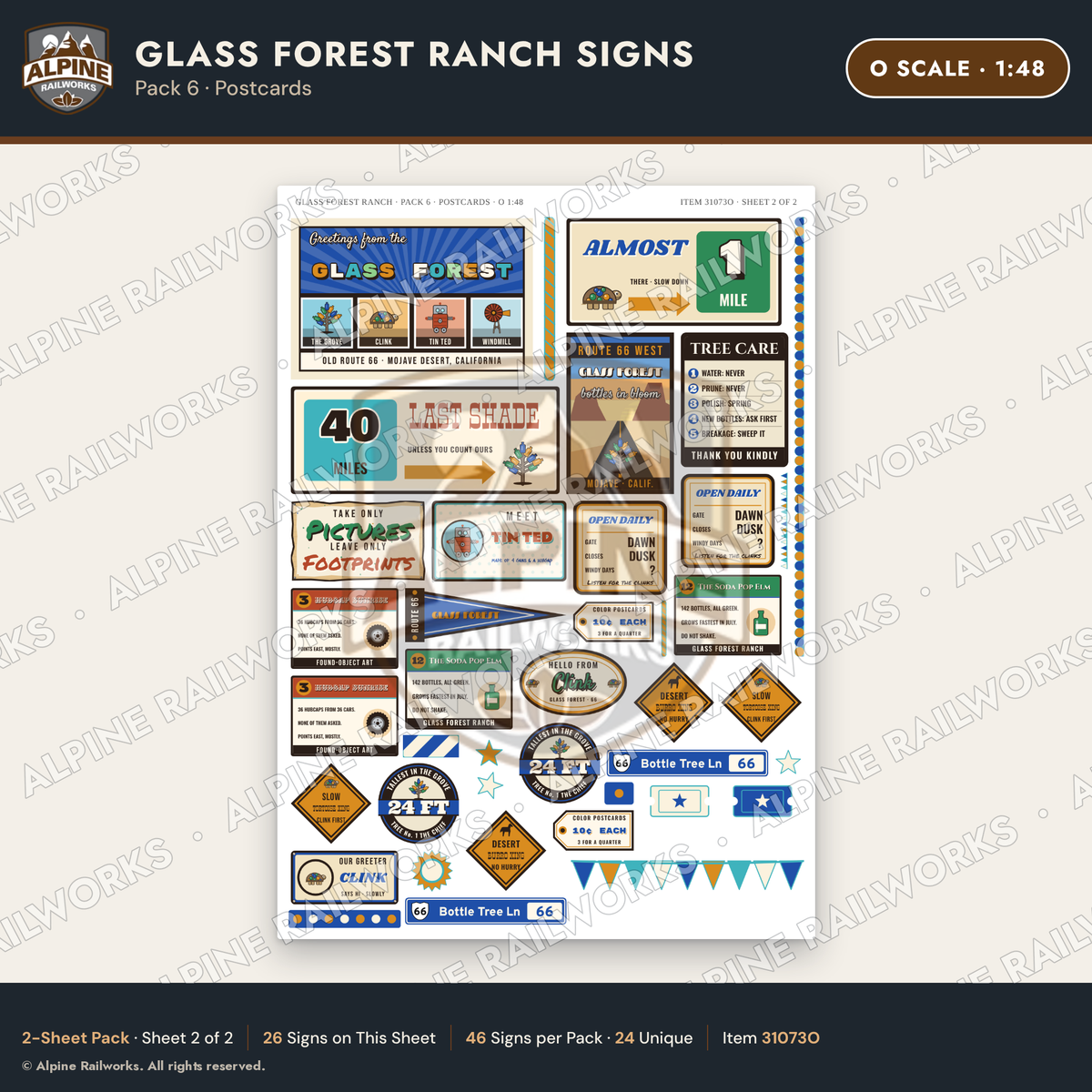 Alpine Railworks 31073O O Scale Roadside Signs - Bottle Tree Ranch