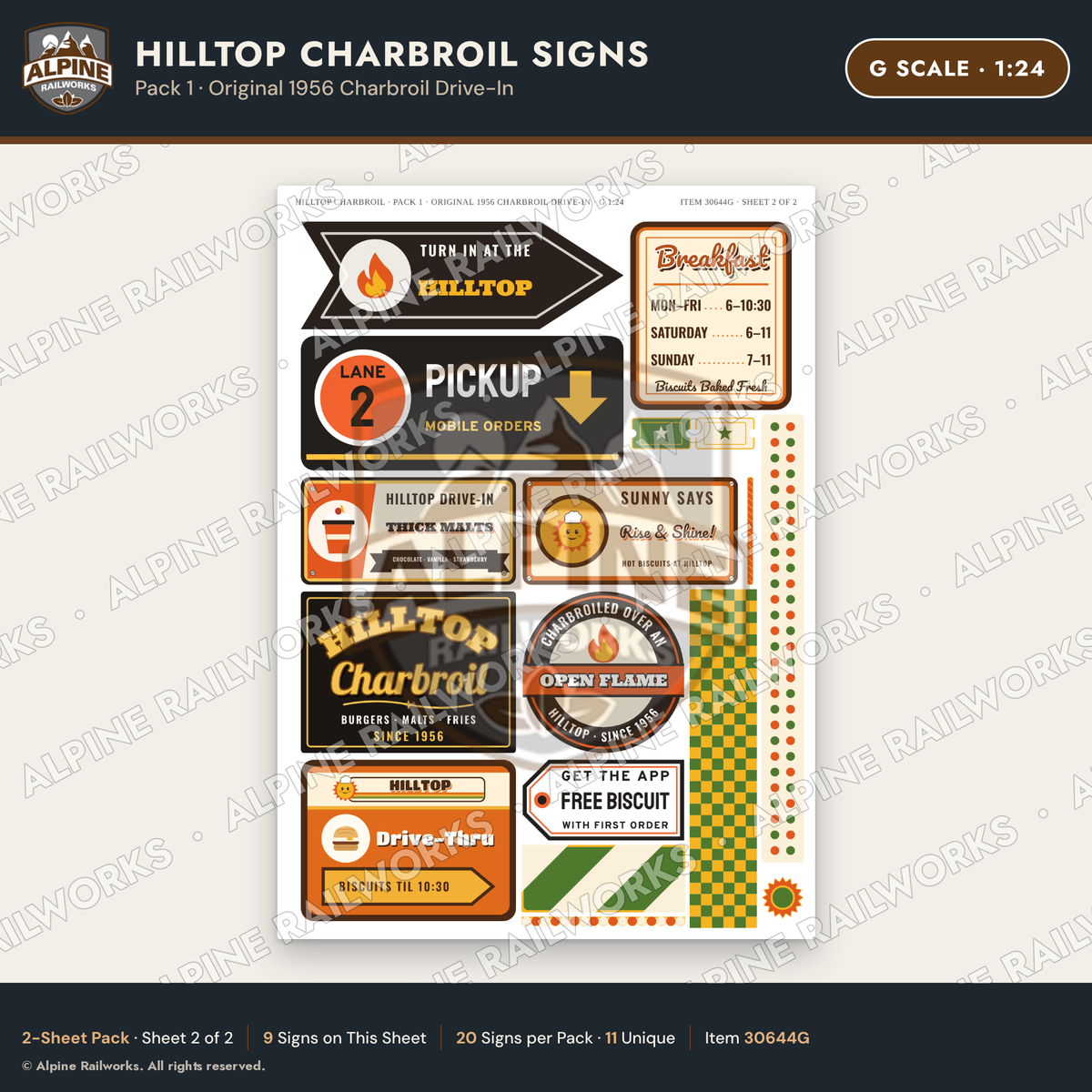 Alpine Railworks 30644G G Scale Fast Food Signs - Charbroiled Burgers