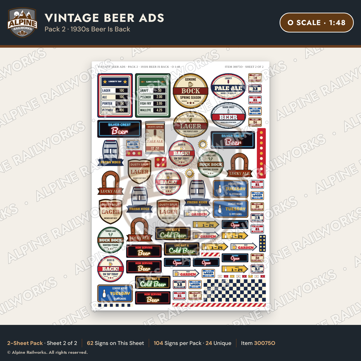 Alpine Railworks 30075O O Scale Vintage Beer Ads - 1930s Beer Is Back