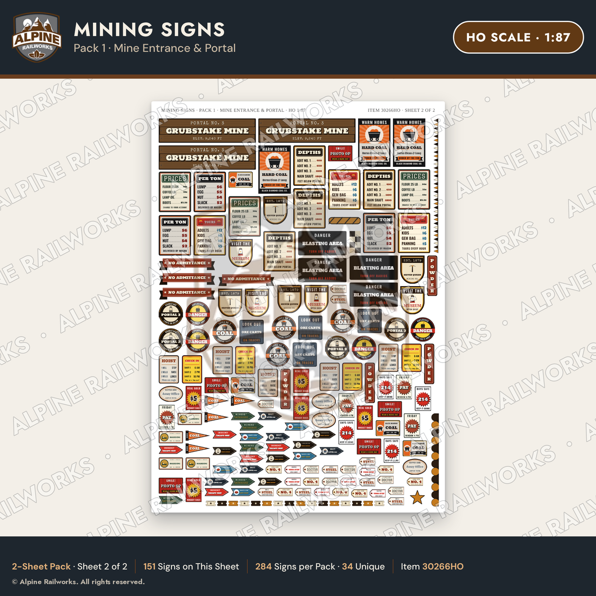 Alpine Railworks 30266HO HO Scale Mining Signs - Mine Entrance