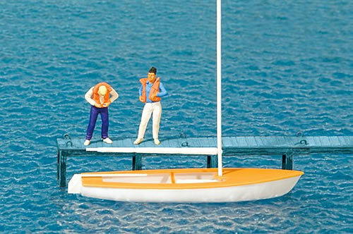 Preiser 10678 HO Scale Korsar Sailboat w/2 Sailors Putting On Life Jackets