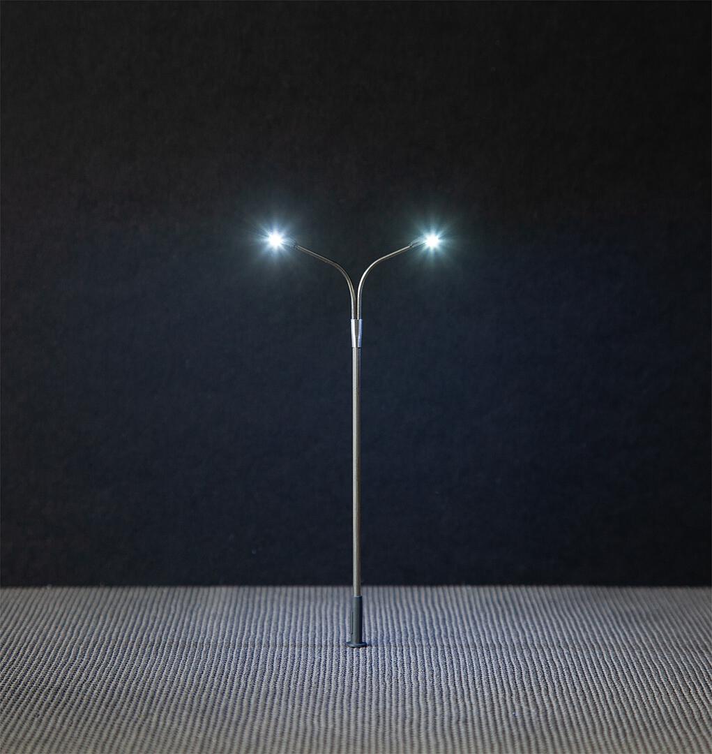 Faller 180201 HO Scale Two-Arm LED Street Light, Cold White