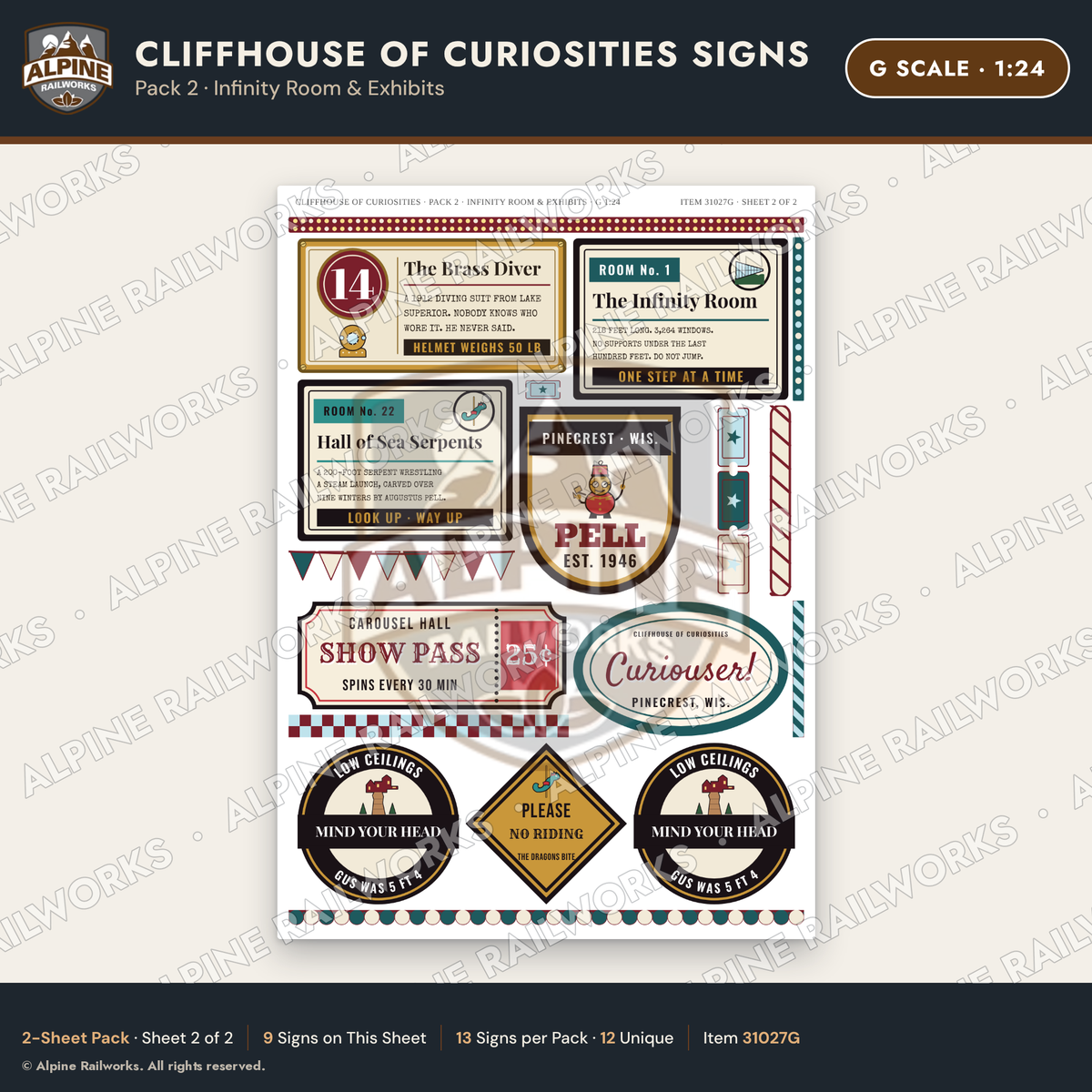Alpine Railworks 31027G G Scale Roadside Signs - Curiosity House