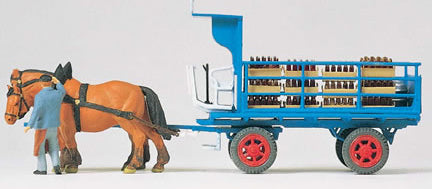 Preiser 30445 HO Scale Horse-Drawn Wagons -- Beer Wagon with 2-Horse Team