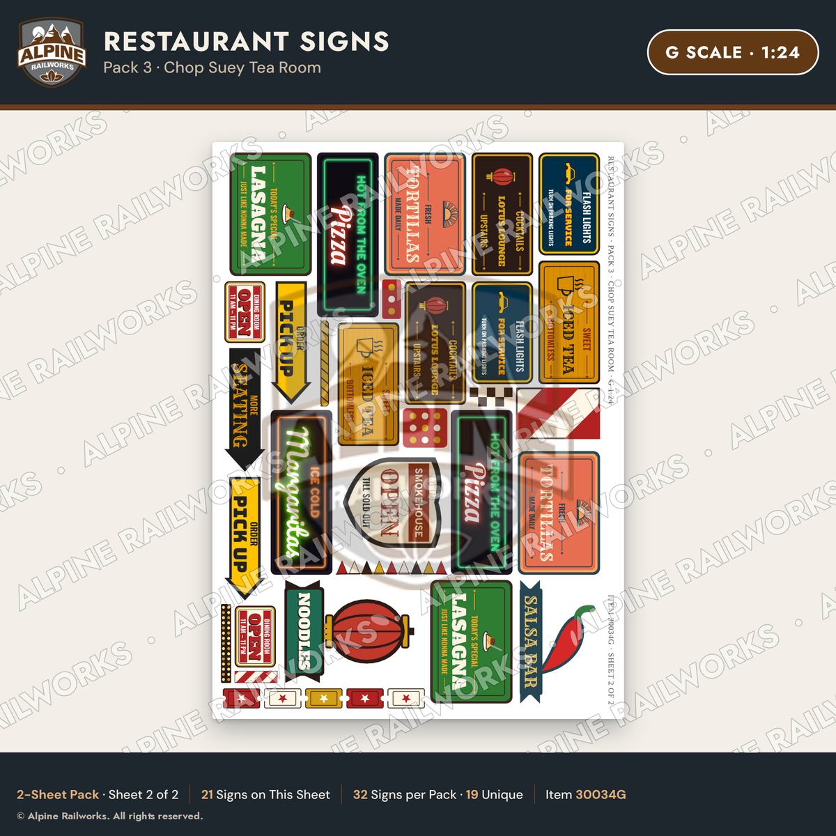 Alpine Railworks 30034G G Scale Restaurant Signs - Chop Suey Tea Room
