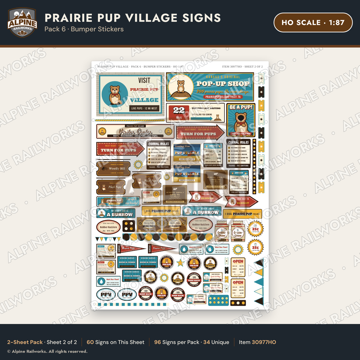 Alpine Railworks 30977HO HO Scale Roadside Signs - Prairie Dog Town