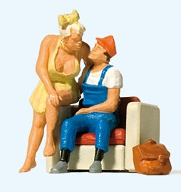 Preiser 28182 HO Scale Home From a Busy Workday -- 2 Figures & Chair
