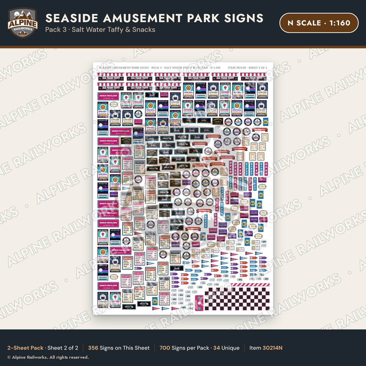 Alpine Railworks 30214N N Scale Seaside Amusement Park Signs