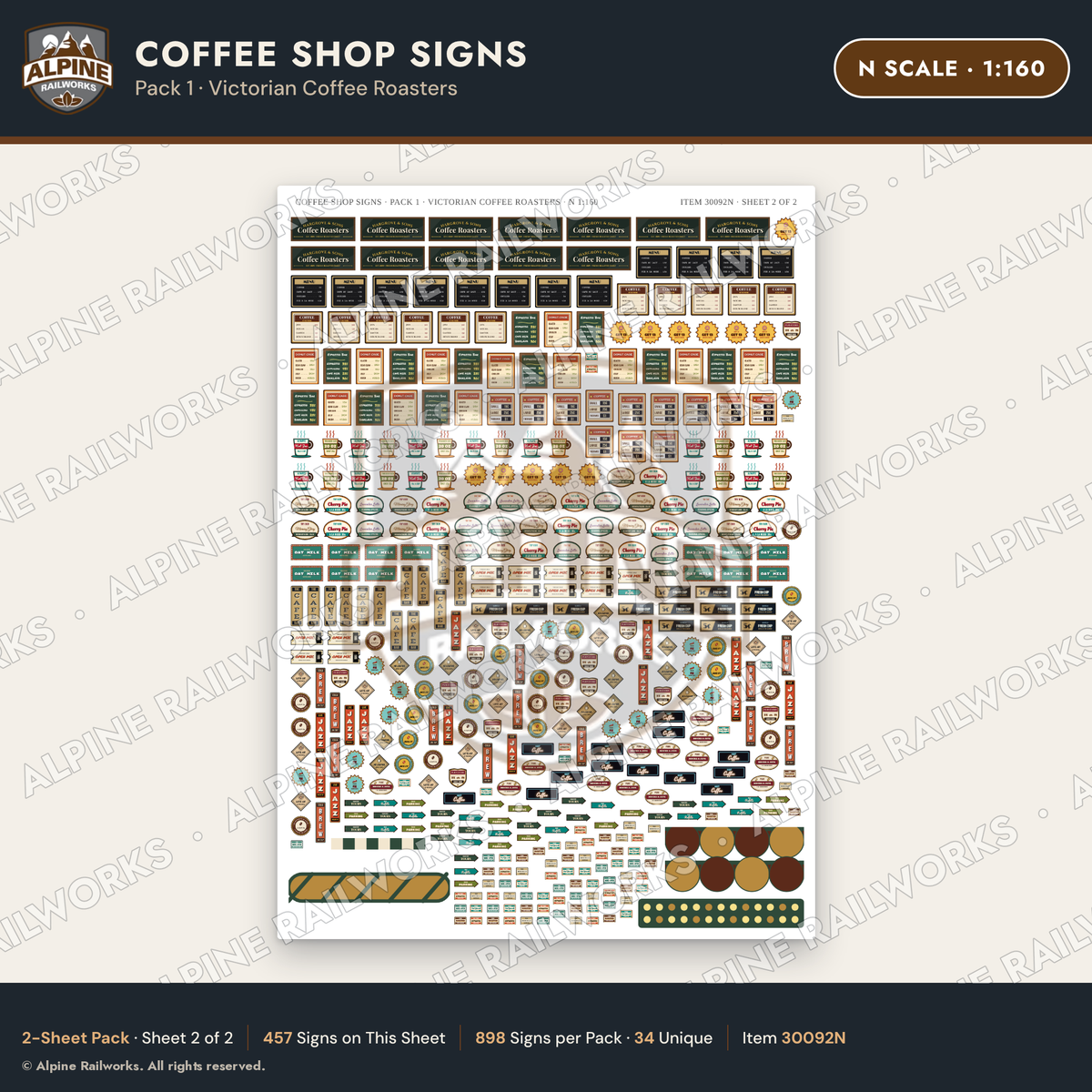 Alpine Railworks 30092N N Scale Coffee Shop Signs
