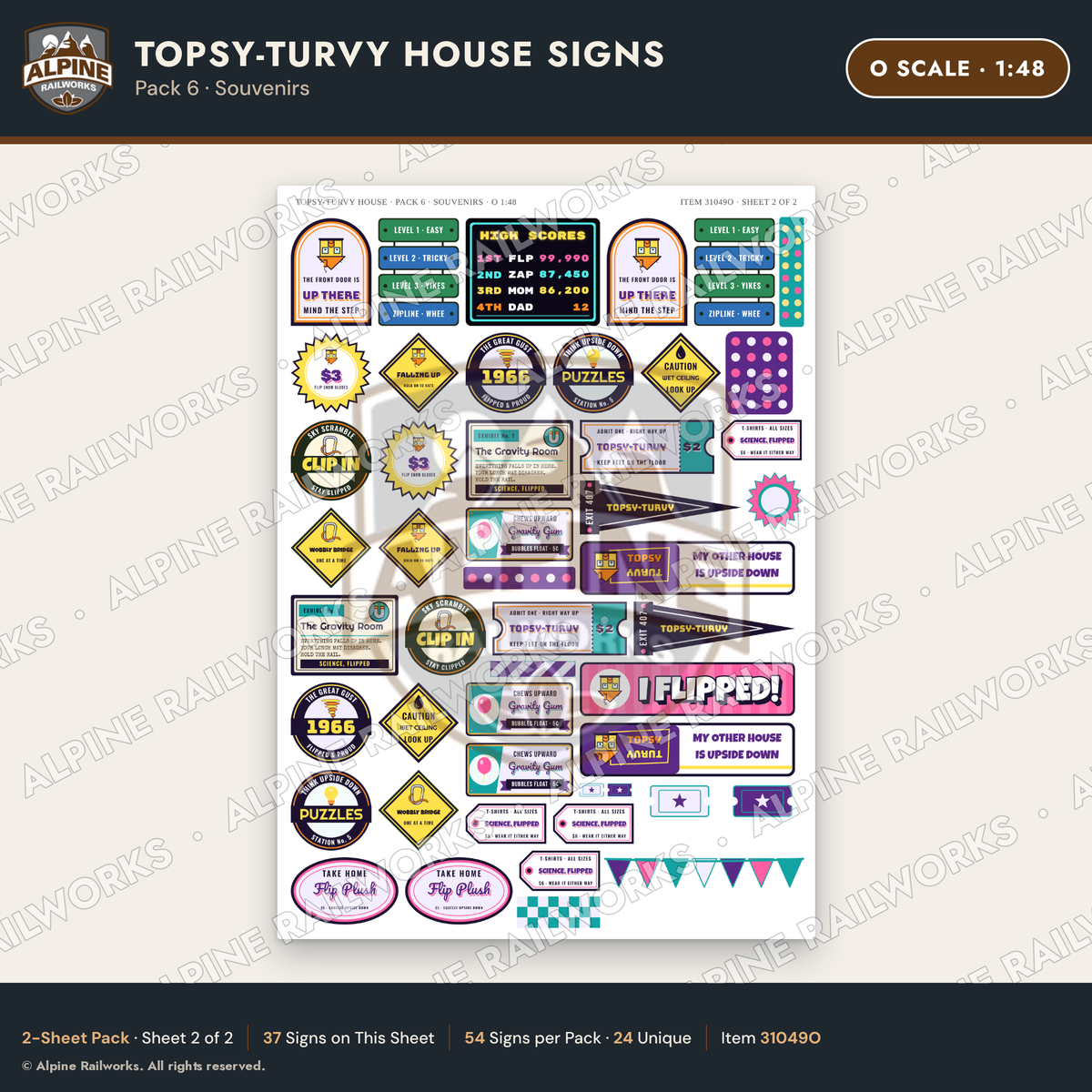 Alpine Railworks 31049O O Scale Roadside Signs - Upside-Down House