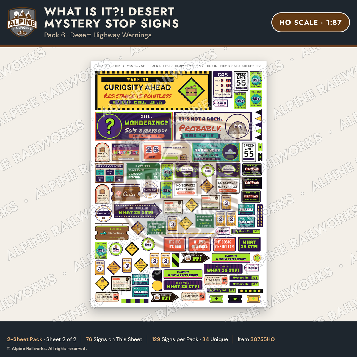 Alpine Railworks 30755HO HO Scale Roadside Signs - Desert Mystery Stop