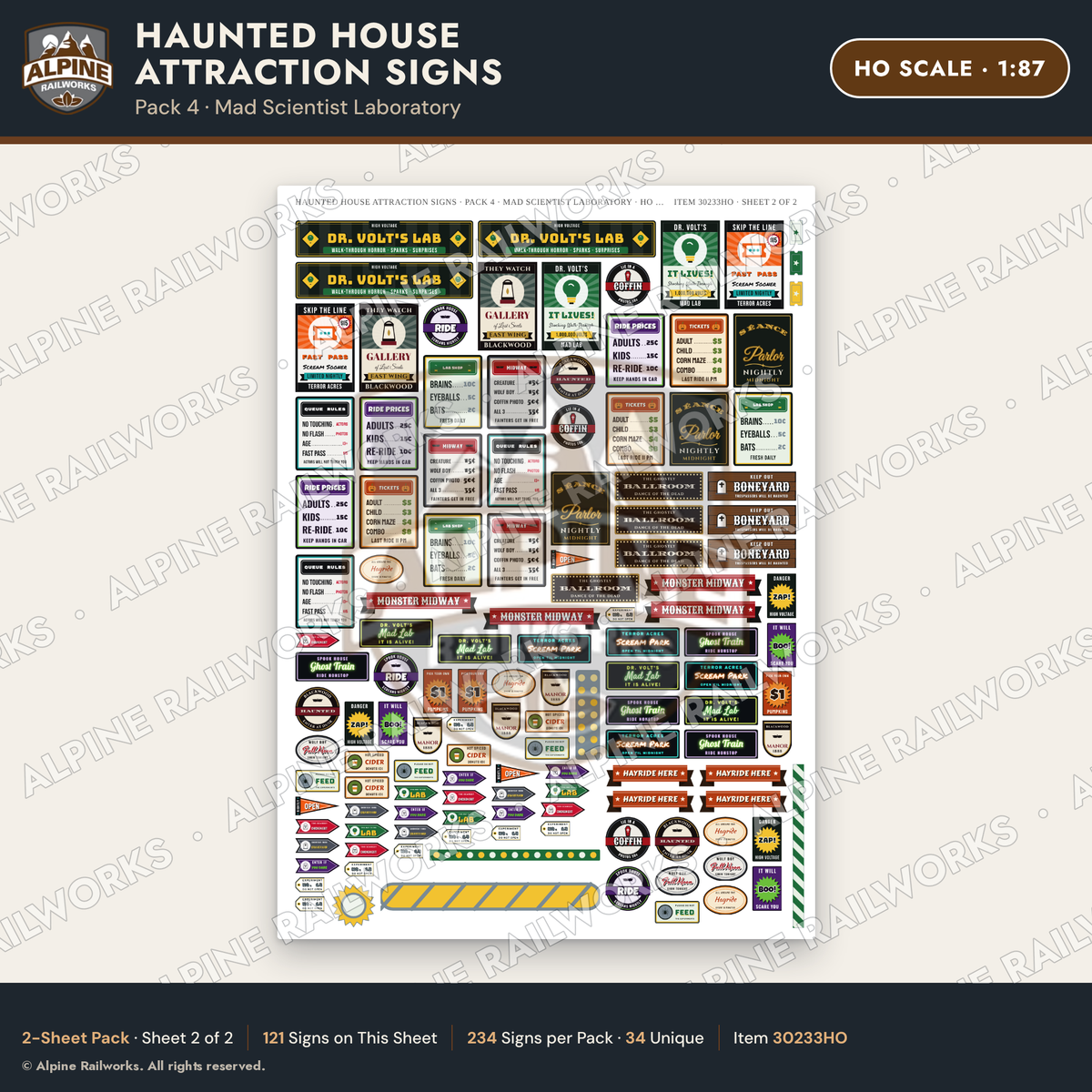Alpine Railworks 30233HO HO Scale Haunted House Attraction Signs