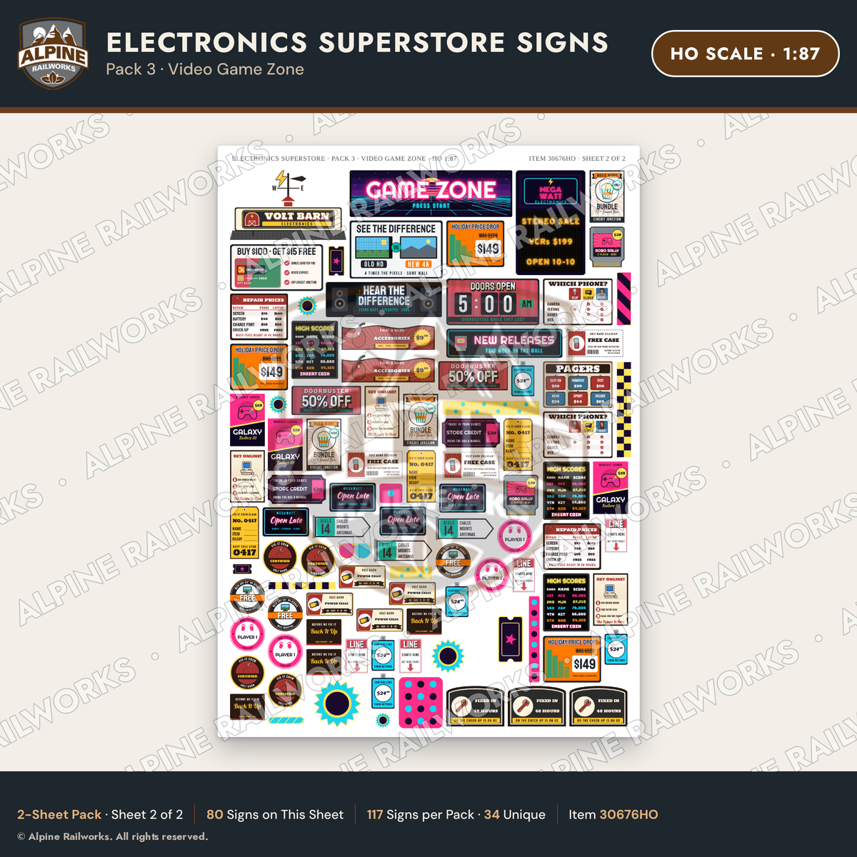 Alpine Railworks 30676HO HO Scale Electronics Superstore Signs