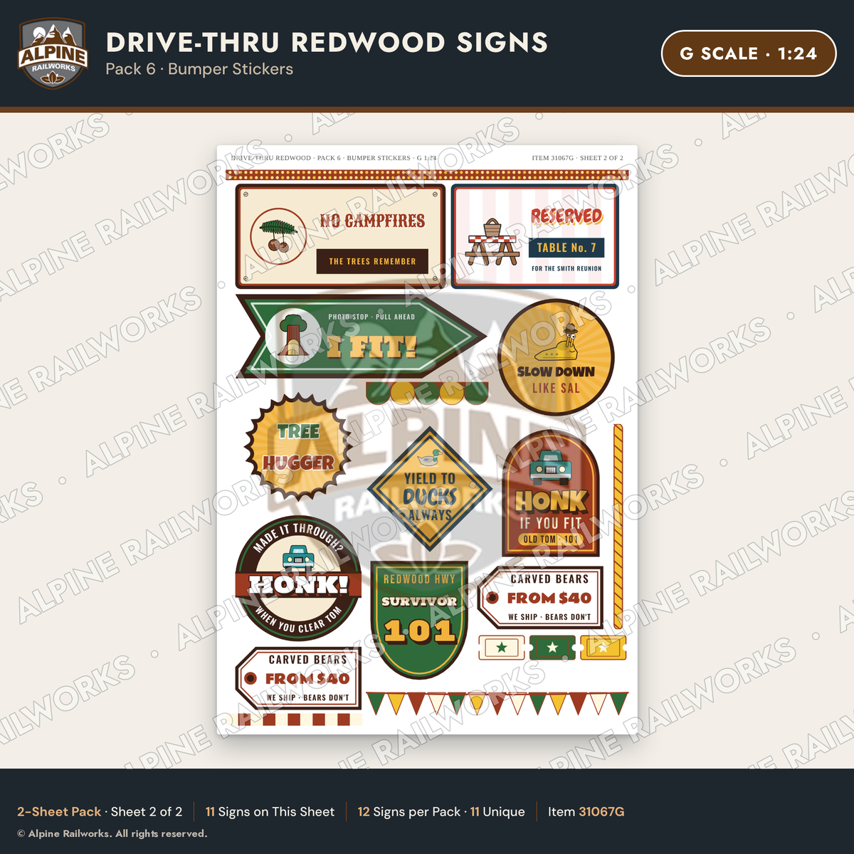 Alpine Railworks 31067G G Scale Roadside Signs - Drive-Thru Tree