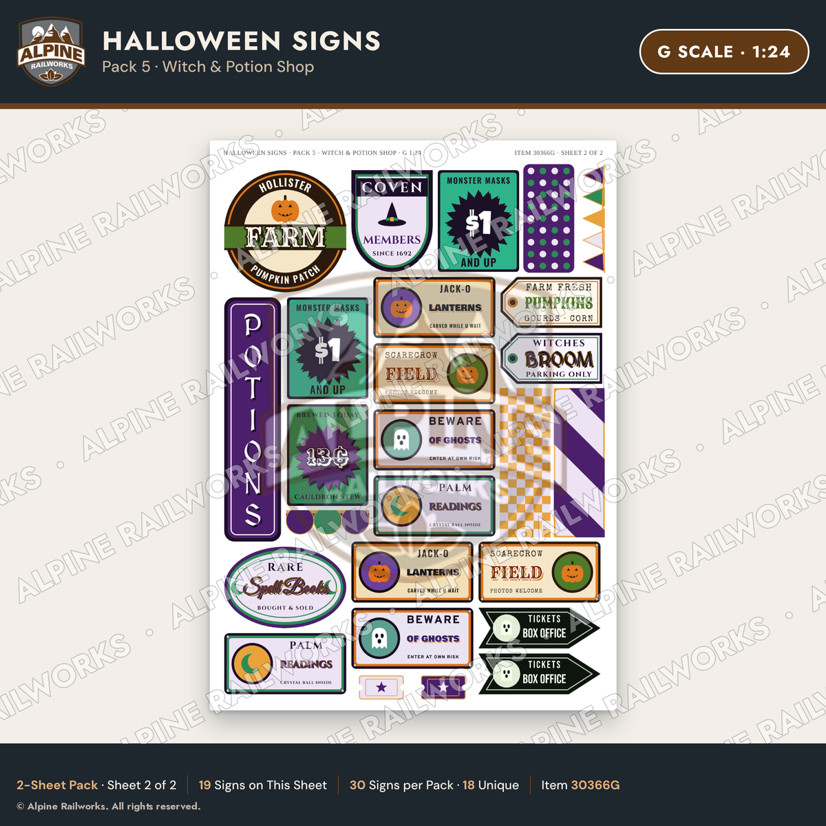Alpine Railworks 30366G G Scale Halloween Signs - Witch & Potion Shop