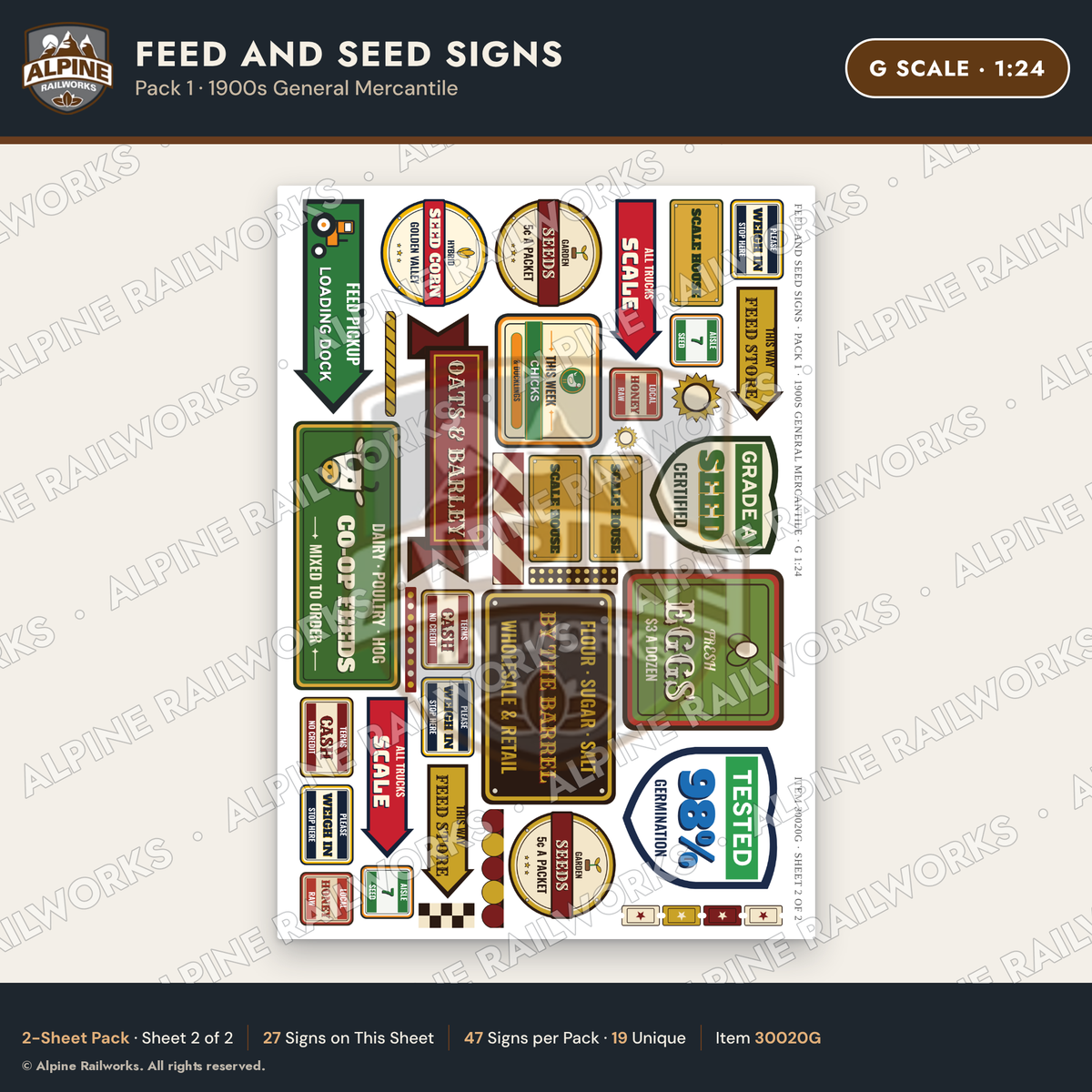 Alpine Railworks 30020G G Scale Feed and Seed Signs